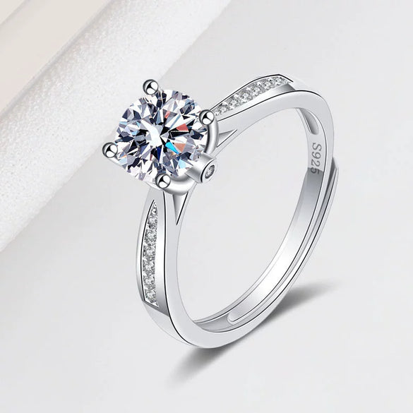 Women's S925 Silver Moissanite Geometric Six Claw Adjustable Ring With Electroplated Finish