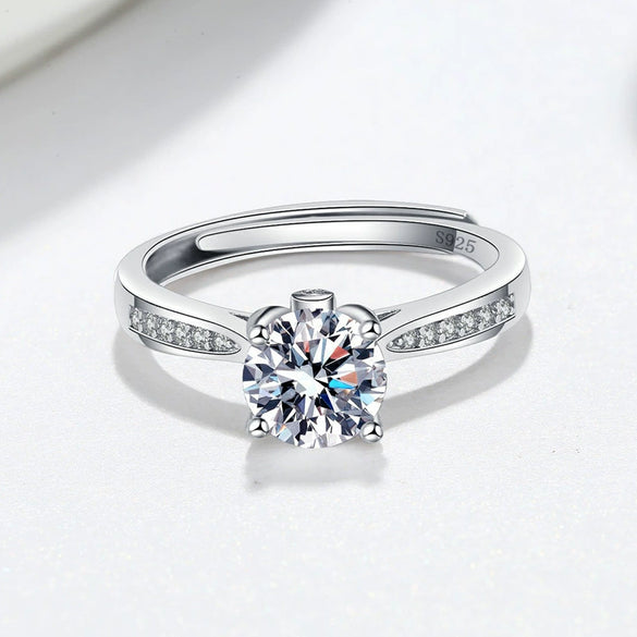 Women's S925 Silver Moissanite Geometric Six Claw Adjustable Ring With Electroplated Finish