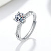 Women's S925 Silver Moissanite Geometric Six Claw Adjustable Ring With Electroplated Finish