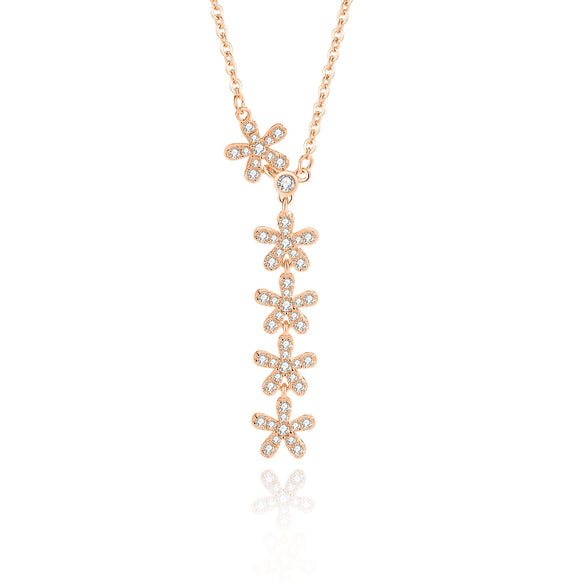 Women's S925 Silver Natural Plant Flowers Geometry Pendant Necklace With Micro Diamond And Cross Chain