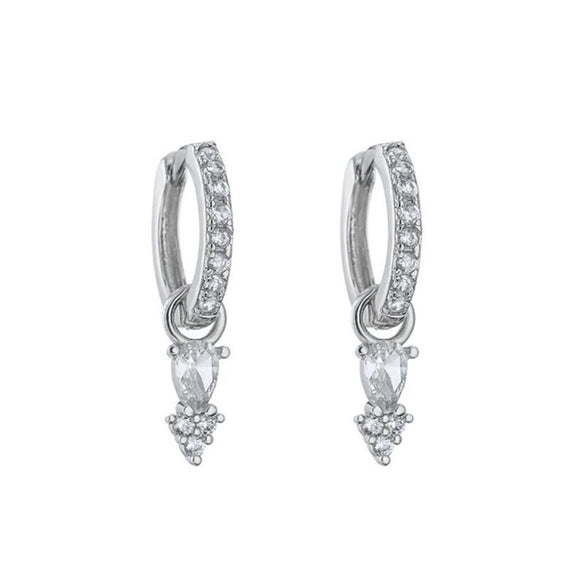 Women's S925 Silver Needle And Copper Earrings With Zirconia Geometric And Ushaped Dropshaped Design