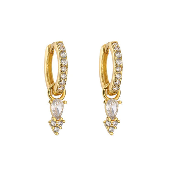 Women's S925 Silver Needle And Copper Earrings With Zirconia Geometric And Ushaped Dropshaped Design