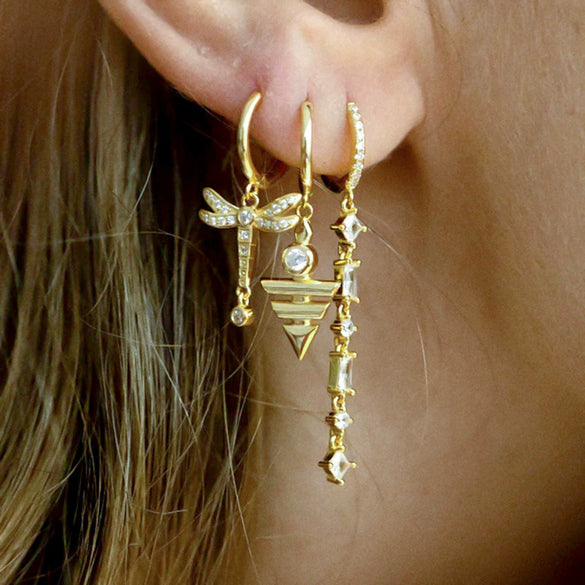 Women's S925 Silver Needle And Copper Insect U Shaped Dragonfly Pendant Earrings Set With Zirconia