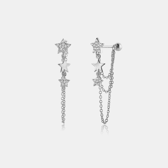 Women's S925 Silver Needle Tassel Earrings With Fivepointed Star Design Exaggerated Simple Cold Wind Style Platinum Or 18K Gold Electroplated