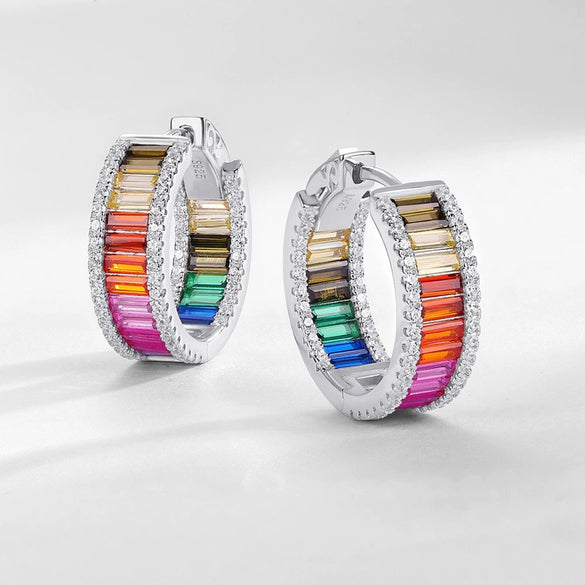 Women's S925 Silver Rainbow Circle Earrings With Mossam Drill And Geometric Design