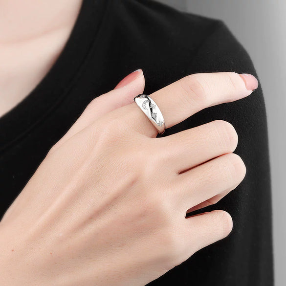 Women's S925 Silver Retro Light Luxury Geometric Star And Moon Adjustable Open Ring With Electroplated Finish