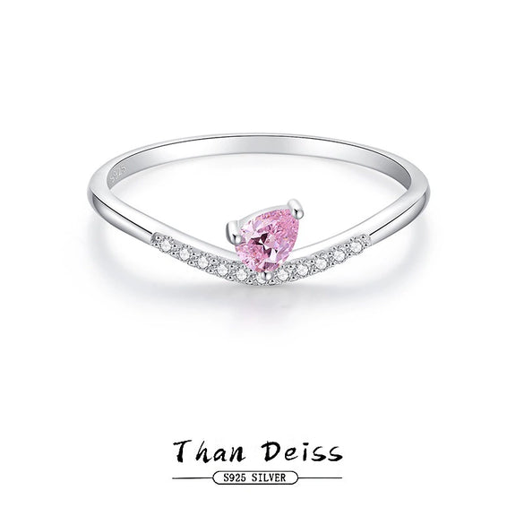 Women's S925 Silver Ring With Drop Shape And Pink Zircon Diamond Design Simple Natural Style