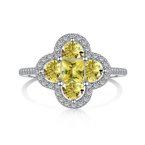 Women's S925 Silver Ring With Geometric Style And Sunflower Pattern Electroplated