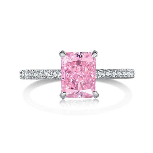 Women's S925 Silver Ring With Heart Shape And Geometric Pattern Electroplated Set With 8A Zircon And Rhinestone Elegant Style