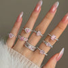 Women's S925 Silver Ring With Heart Shape And Geometric Pattern Electroplated Set With 8A Zircon And Rhinestone Elegant Style