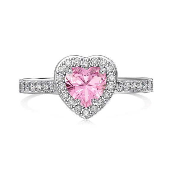 Women's S925 Silver Ring With Heart Shape And Geometric Pattern Electroplated Set With 8A Zircon And Rhinestone Elegant Style