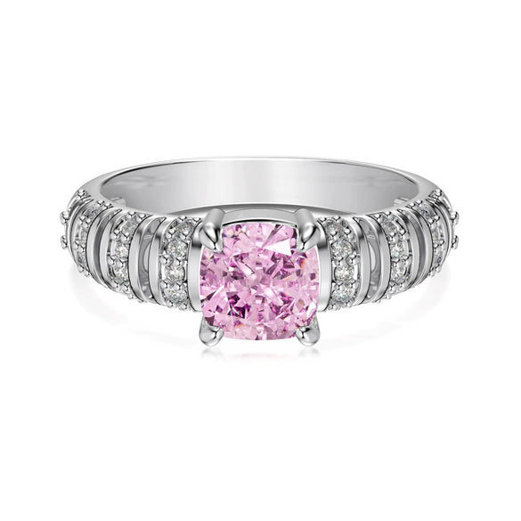 Women's S925 Silver Ring With Heart Shape And Geometric Pattern Electroplated Set With 8A Zircon And Rhinestone Elegant Style