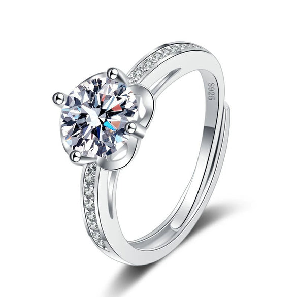 Women's S925 Silver Ring With Microinlaid Plum And Simulated Mosan Diamond Electroplated Geometric Design