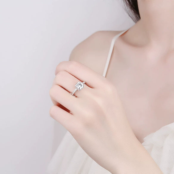 Women's S925 Silver Ring With Microinlaid Plum And Simulated Mosan Diamond Electroplated Geometric Design