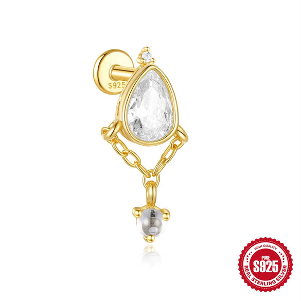 Women's S925 Silver Simple Elegant Compact Zircon Flat Puncture Earrings With Flower Design And Electroplating