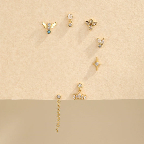 Women's S925 Silver Simple Elegant Compact Zircon Flat Puncture Earrings With Flower Design And Electroplating
