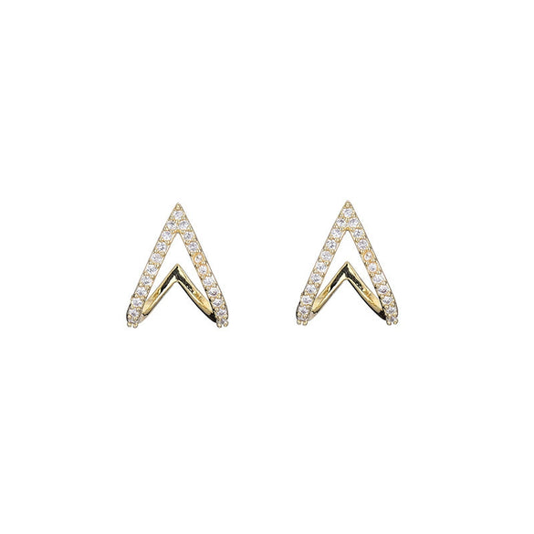 Women's S925 Silver Vshaped Zircon Earrings With Geometric Style And Real Gold Plating