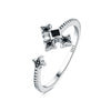 Women's S925 Sterling Silver Adjustable Geometric Bee Crown Opening Ring Natural Plants And Flowers Style