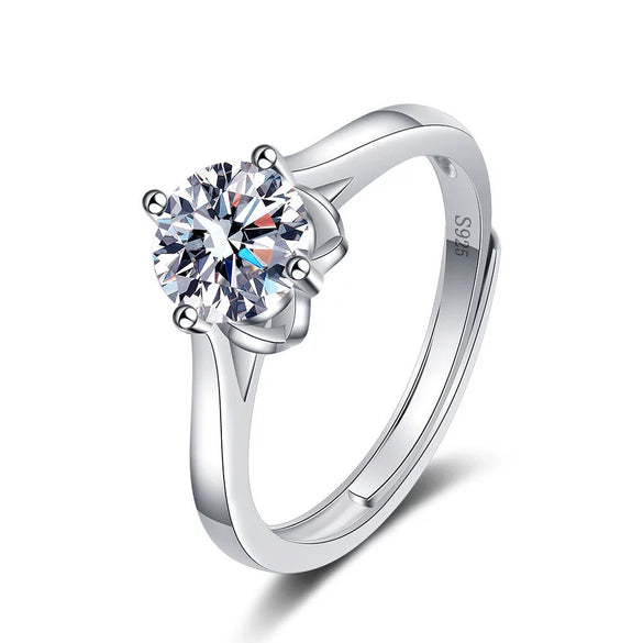 Women's S925 Sterling Silver Adjustable Open Ring With Four Claw Floral Leaf Design Electroplated Fashion Geometric Ring