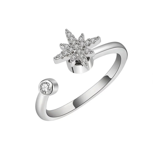 Women's S925 Sterling Silver Adjustable Open Ring With Geometric Rotating Design And Zircon Inlay Electroplated Finish
