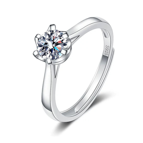 Women's S925 Sterling Silver Adjustable Open Ring With Six Claw Geometric Flower And Leaf Design Electroplated Fashion Jewelry