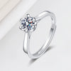 Women's S925 Sterling Silver Adjustable Open Ring With Six Claw Geometric Flower And Leaf Design Electroplated Fashion Jewelry