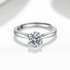 Women's S925 Sterling Silver Adjustable Open Ring With Six Claw Geometric Flower And Leaf Design Electroplated Fashion Jewelry