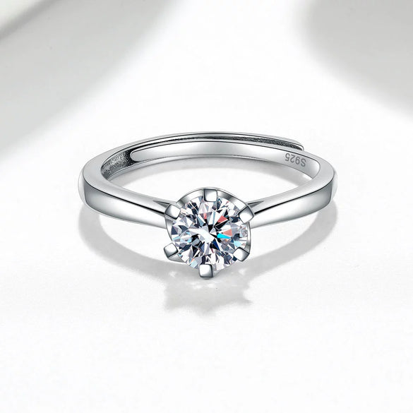 Women's S925 Sterling Silver Adjustable Open Ring With Six Claw Geometric Flower And Leaf Design Electroplated Fashion Jewelry