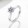 Women's S925 Sterling Silver Adjustable Open Ring With Six Claw Geometric Flower And Leaf Design Electroplated Fashion Jewelry