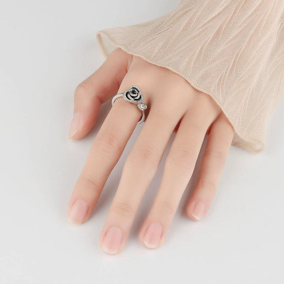 Women's S925 Sterling Silver Adjustable Open Rotating Rose Flower Ring Electroplated Geometric Natural Style Spinner Ring