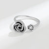 Women's S925 Sterling Silver Adjustable Open Rotating Rose Flower Ring Electroplated Geometric Natural Style Spinner Ring