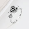 Women's S925 Sterling Silver Adjustable Open Rotating Rose Flower Ring Electroplated Geometric Natural Style Spinner Ring