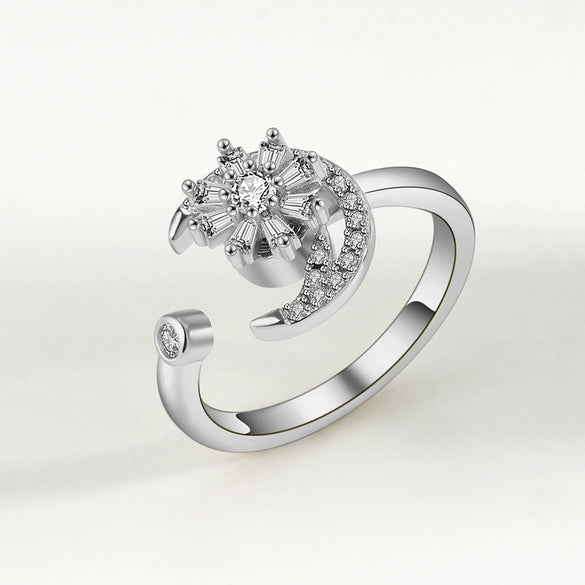 Women's S925 Sterling Silver Adjustable Rotating Anxiety Ring With Zircon Electroplated Spinner Band