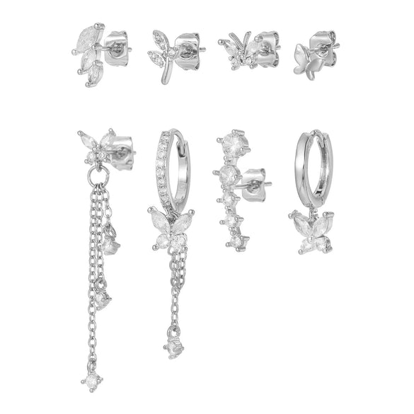 Women's S925 Sterling Silver And Copper Geometric Butterfly Chain Tassel Earrings With Zirconia