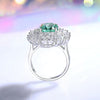 Women's S925 Sterling Silver Aquamarine Inlaid Ice Flower Cut Zircon Ring With Geometric Style