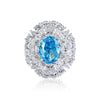 Women's S925 Sterling Silver Aquamarine Inlaid Ice Flower Cut Zircon Ring With Geometric Style