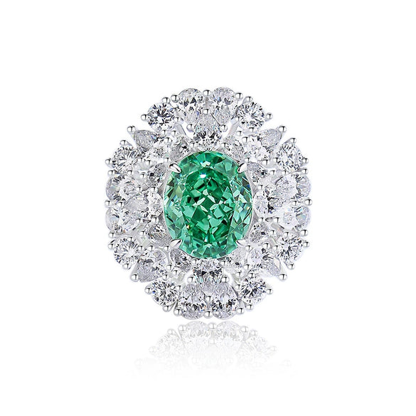Women's S925 Sterling Silver Aquamarine Inlaid Ice Flower Cut Zircon Ring With Geometric Style
