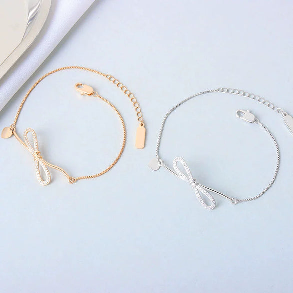 Women's S925 Sterling Silver Bow Bracelet Simple Electroplated Hand Jewelry Elegant Minimalist Accessory