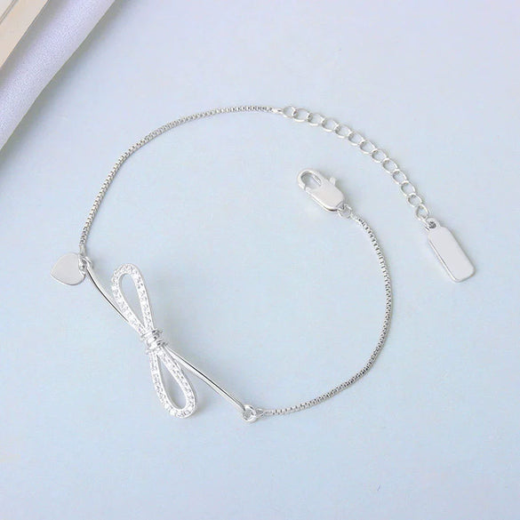 Women's S925 Sterling Silver Bow Bracelet Simple Electroplated Hand Jewelry Elegant Minimalist Accessory