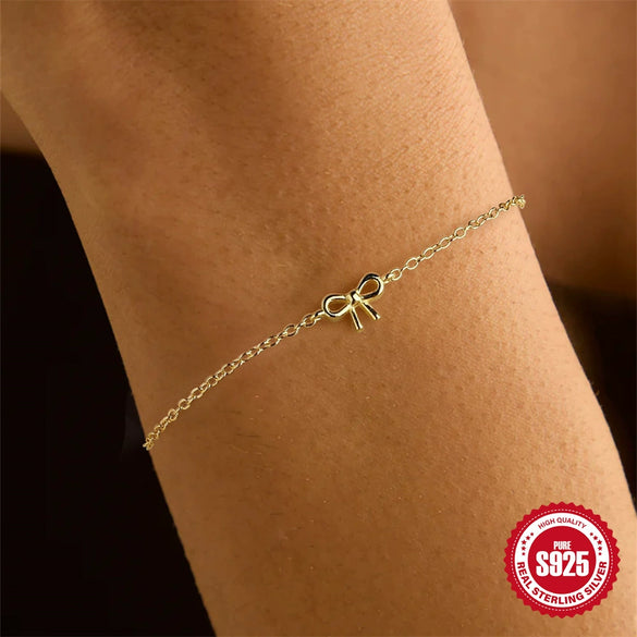 Women's S925 Sterling Silver Bow Geometric Pattern Simple Minimalist Classic Bracelet With Electroplating Finish