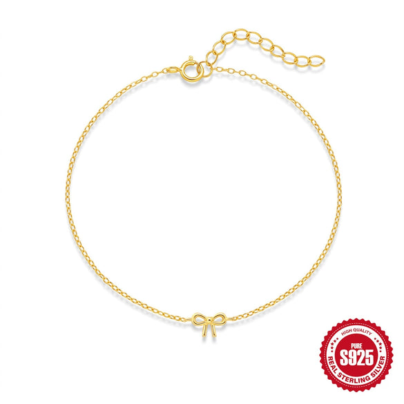 Women's S925 Sterling Silver Bow Geometric Pattern Simple Minimalist Classic Bracelet With Electroplating Finish