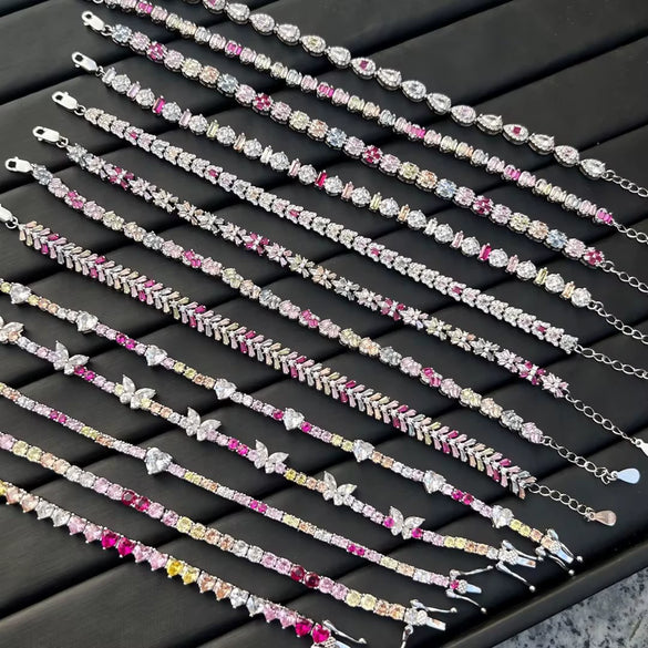 Women's S925 Sterling Silver Bracelet With Colorful Zircon Flower Butterfly Love Water Drop Design Light Luxury Style Geometric Pattern