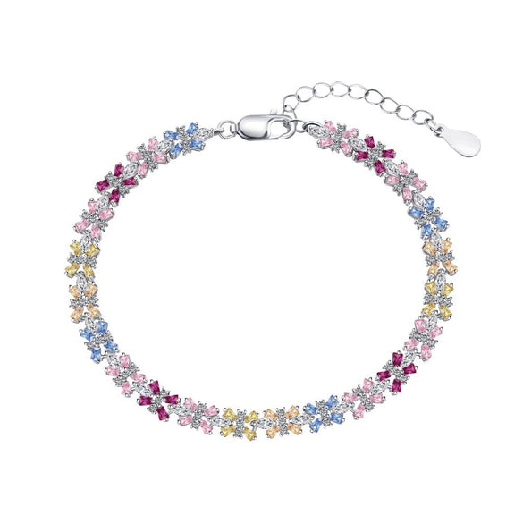 Women's S925 Sterling Silver Bracelet With Colorful Zircon Flower Butterfly Love Water Drop Design Light Luxury Style Geometric Pattern