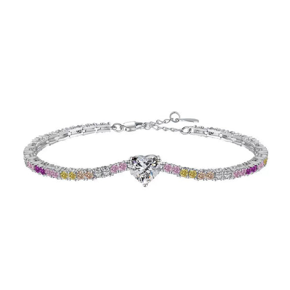 Women's S925 Sterling Silver Bracelet With Colorful Zircon Flower Butterfly Love Water Drop Design Light Luxury Style Geometric Pattern
