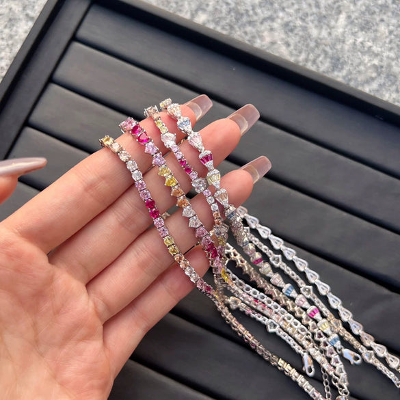 Women's S925 Sterling Silver Bracelet With Colorful Zircon Flower Butterfly Love Water Drop Design Light Luxury Style Geometric Pattern