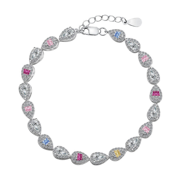 Women's S925 Sterling Silver Bracelet With Colorful Zircon Flower Butterfly Love Water Drop Design Light Luxury Style Geometric Pattern