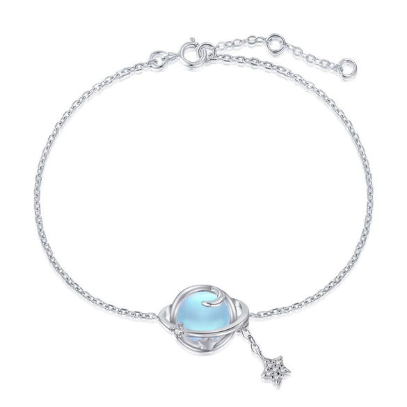 Women's S925 Sterling Silver Bracelet With Glittering Moon Stone And Star Embellishment Electroplating Design