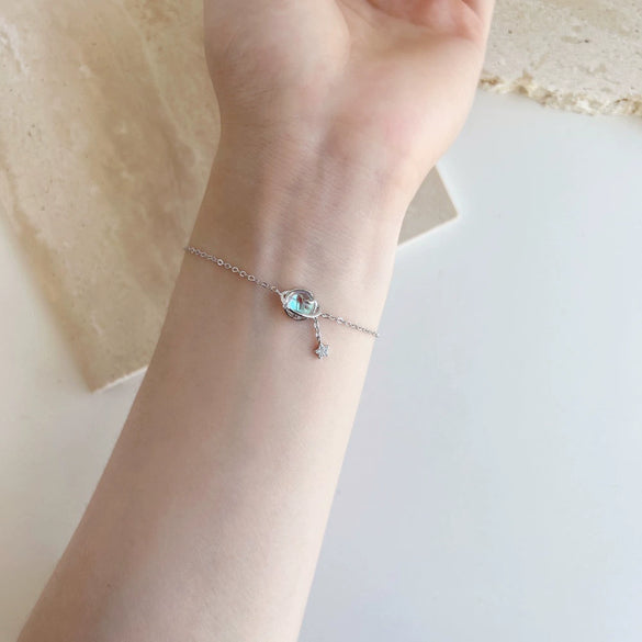 Women's S925 Sterling Silver Bracelet With Glittering Moon Stone And Star Embellishment Electroplating Design