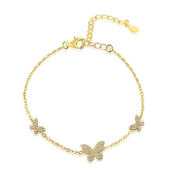 Women's S925 Sterling Silver Butterfly Microinlaid Zircon Electroplated Bracelet Insects Style