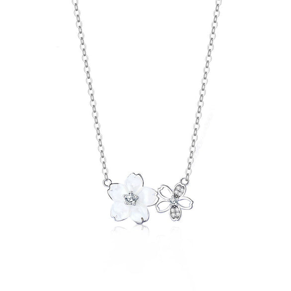 Women's S925 Sterling Silver Cherry Blossom Flower Pendant Necklace With Inlaid Zircon